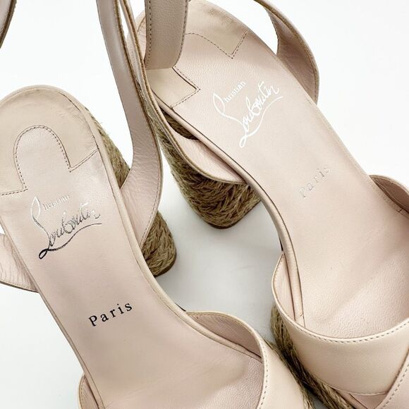 CHRISTIAN LOUBOUTIN Super Mariza Platform Espadrille Block Heels Size 40 Beige - Picture 11 of 15